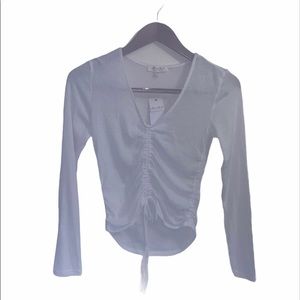 Ultra Flirt sheer gathered white top